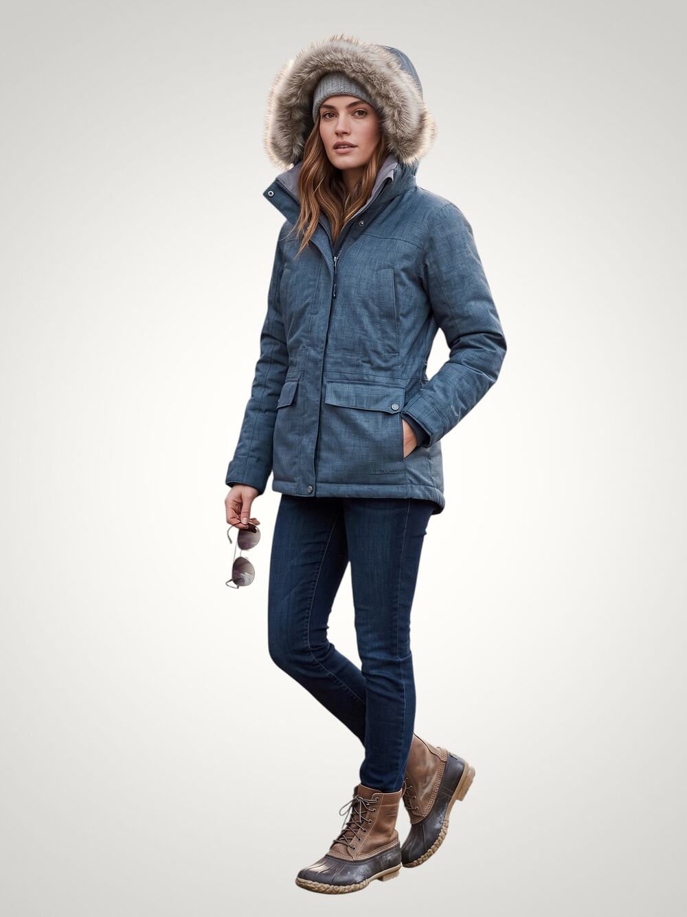 L.L.Bean Baxter State Parka Jacket Womens XS Petite Blue Faux Fur Hooded Lined